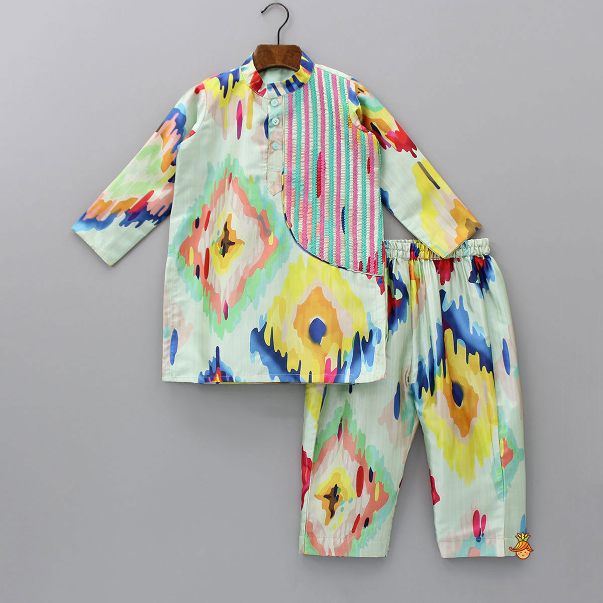 Abstract Printed Multicolour Kurta And Pyjama