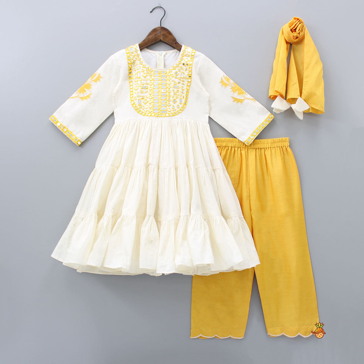 Tiered Kurti With Pant And Dupatta