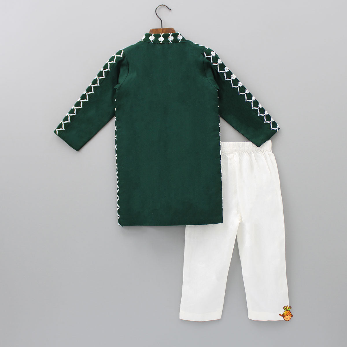Ethnic Sequins And Thread Embroidered Green Kurta With Pyjama