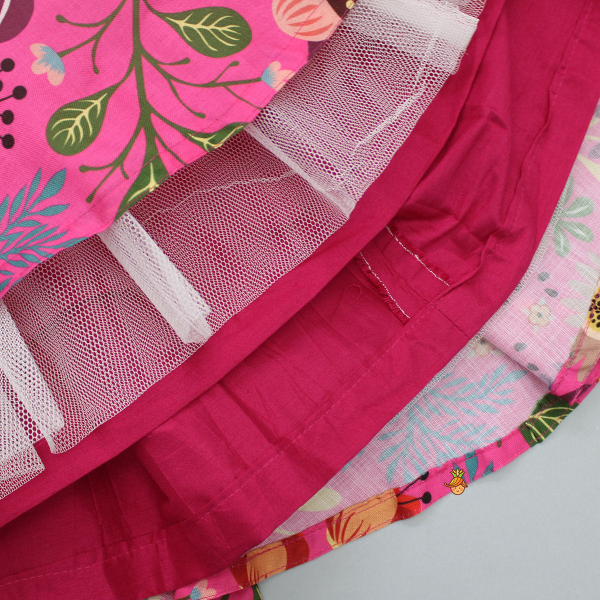 Vibrant Multicolour Floral Printed Pink Top And Lehenga