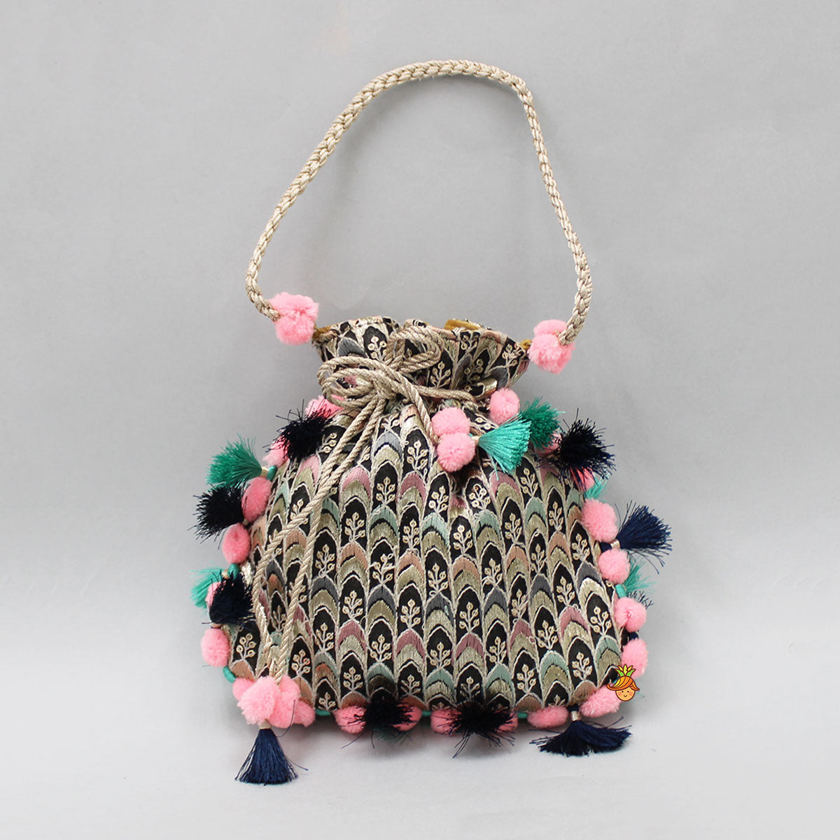 Exquisite Sequins Work Dual Toned Fringed Detailed Potli Bag