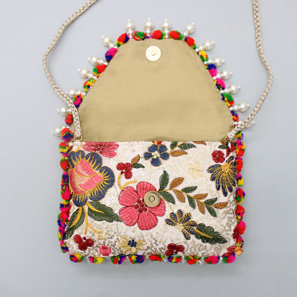 Vibrant Multicolour Flowers Embroidered Sling Bag
