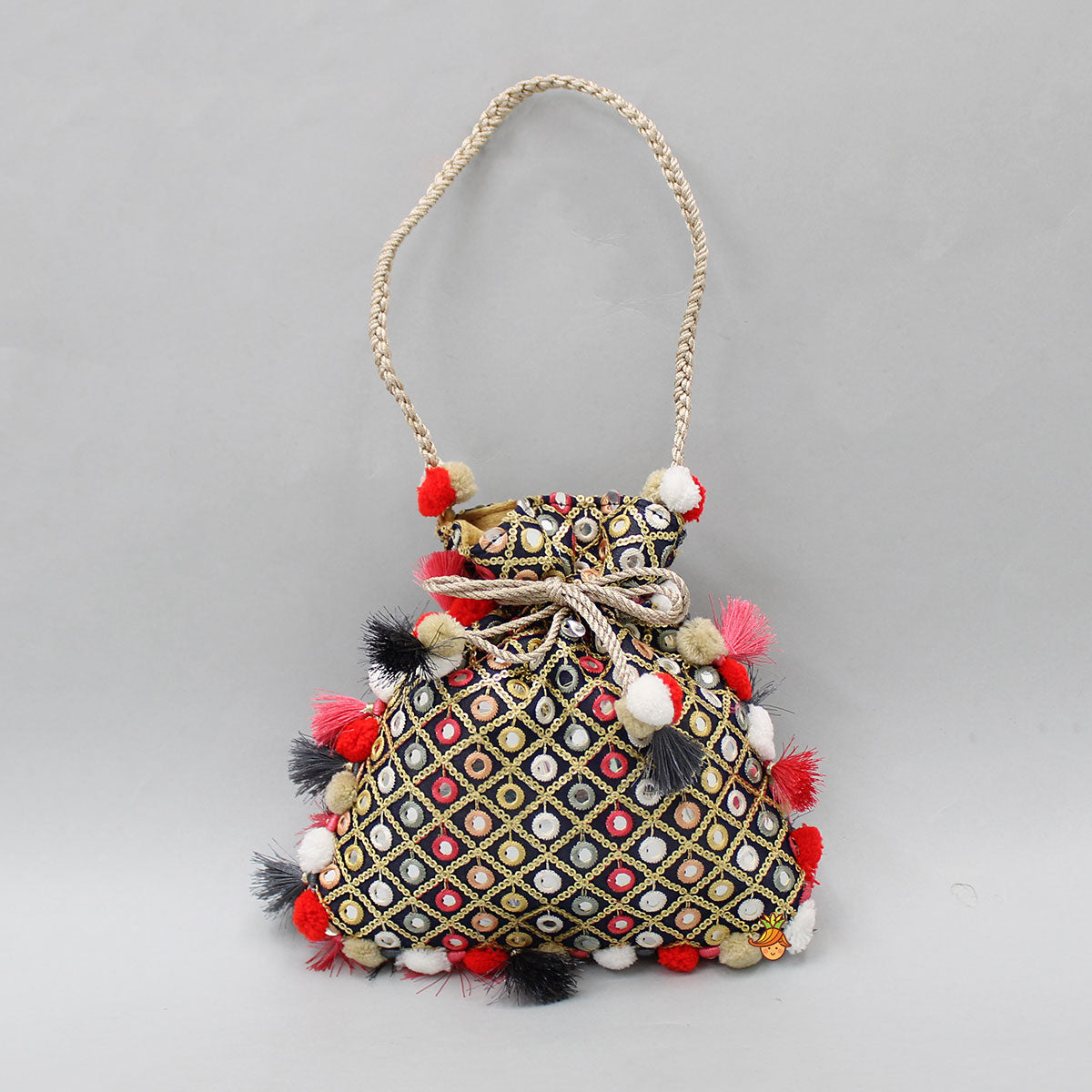 Stunning Faux Mirror And Sequins Work Potli Bag