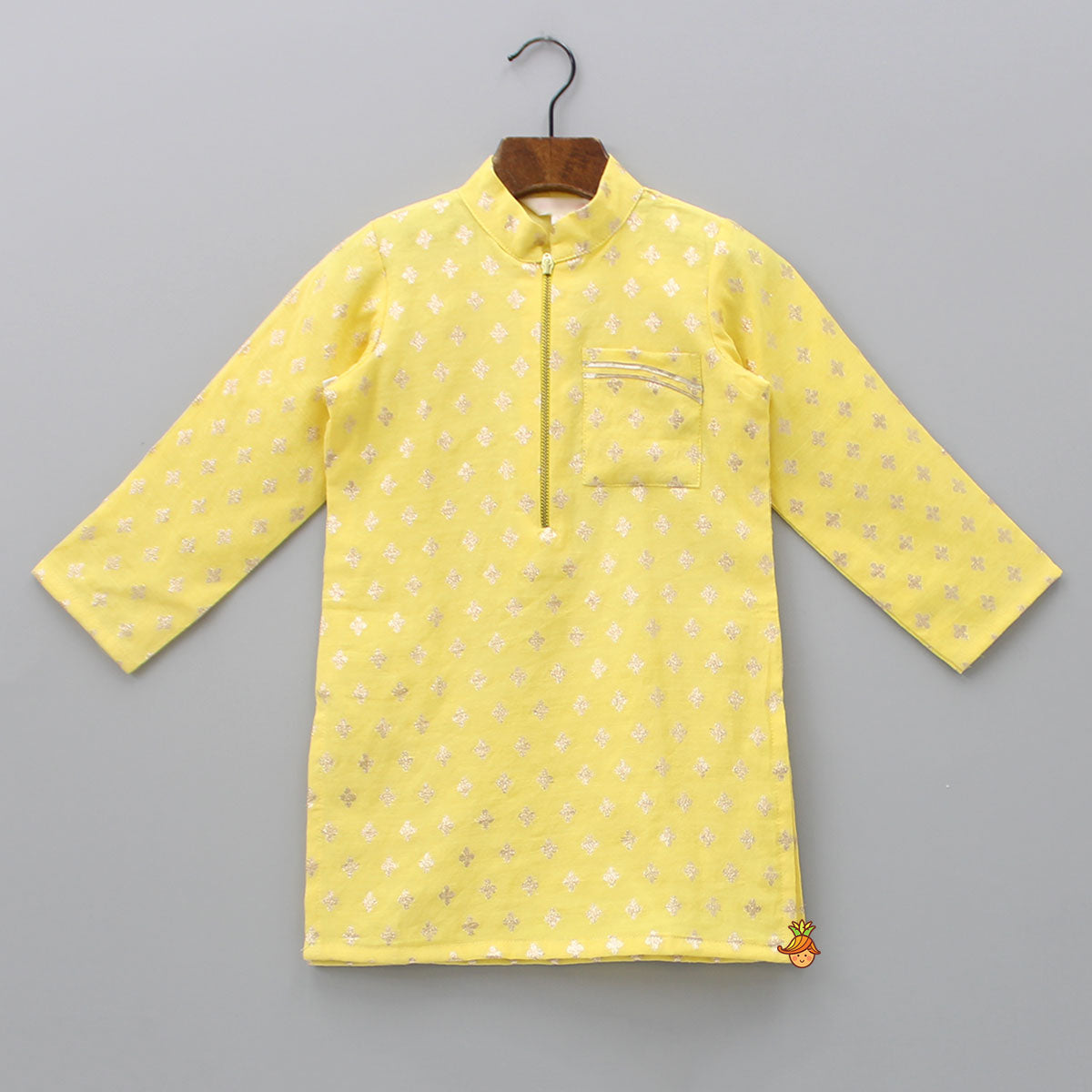 Ethnic Embroidered Yellow Kurta With Pyjama
