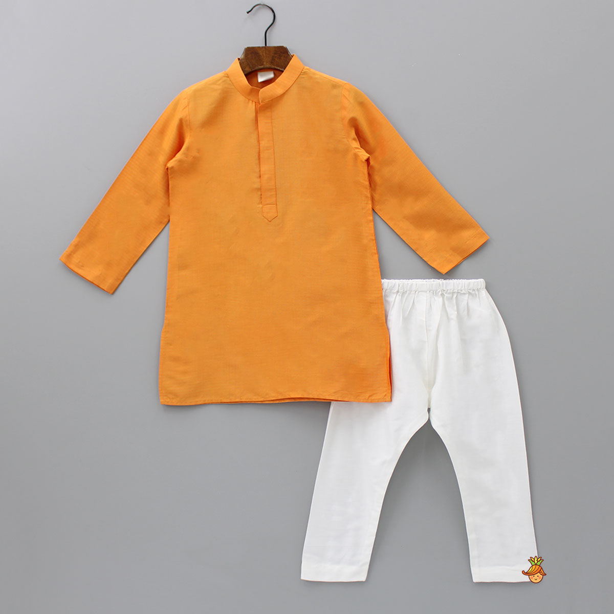 Orange Kurta With Ganesha Embroidered Jacket And Pyjama