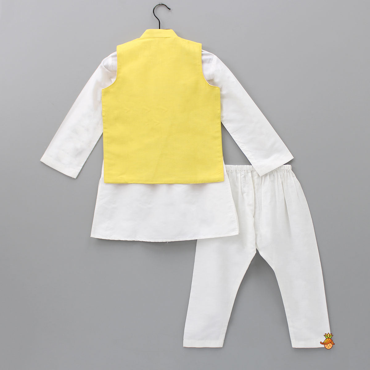 Ethnic Kurta With Lace Work Yellow Jacket And Pyjama