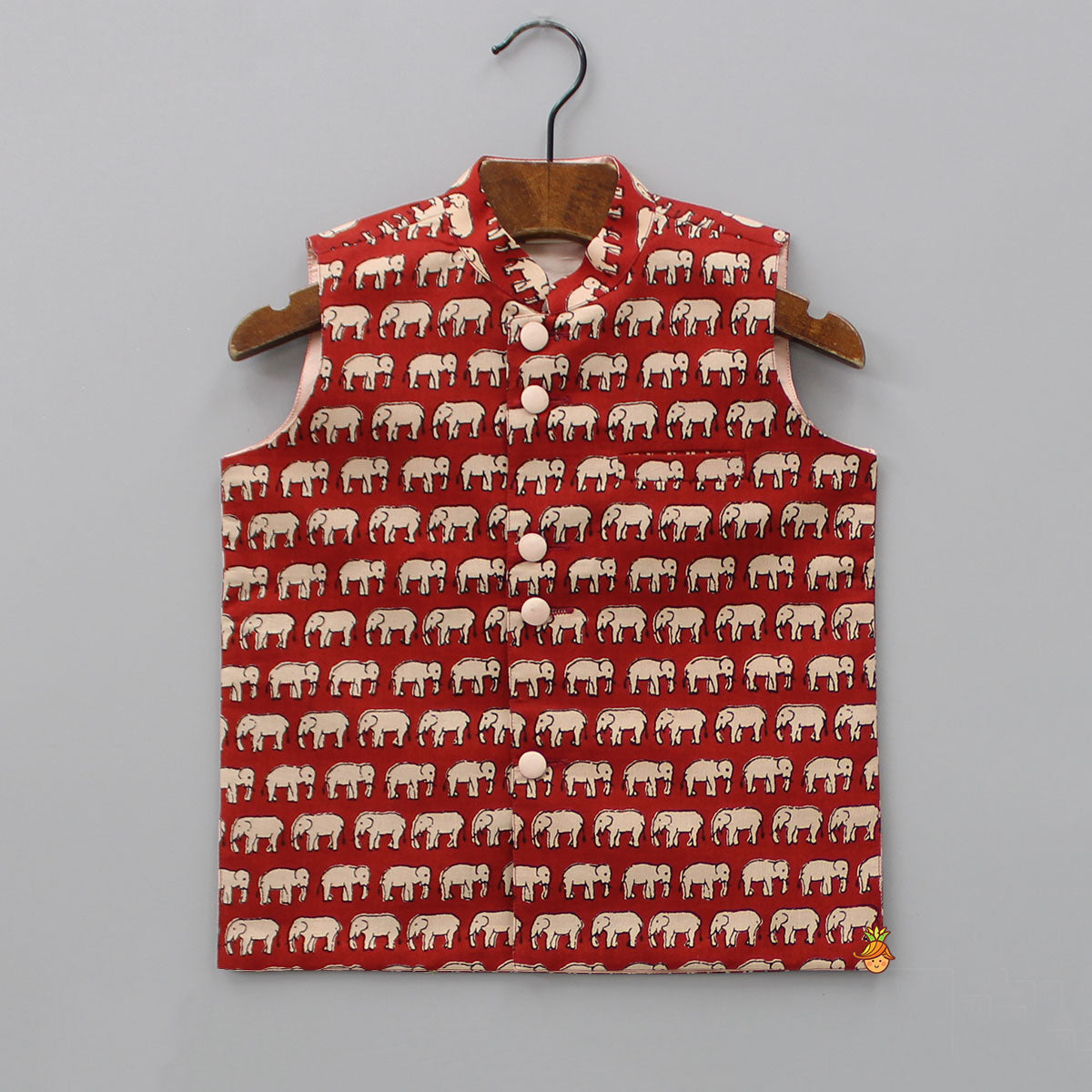 Ethnic Printed Red Sleeveless Jacket