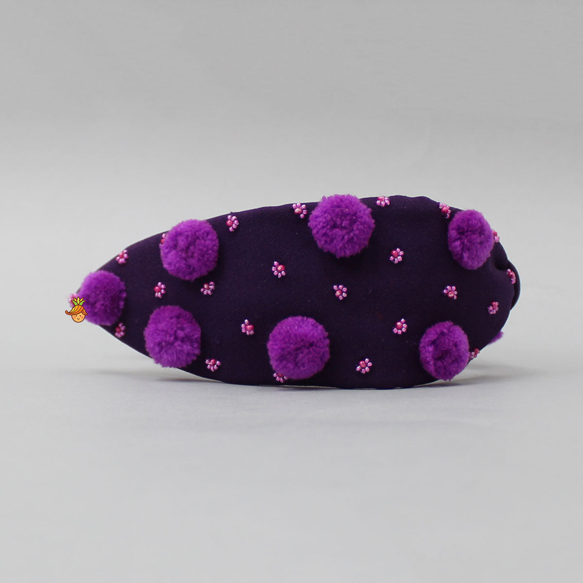 Pom Poms And Beads Embroidered Purple Hair Band