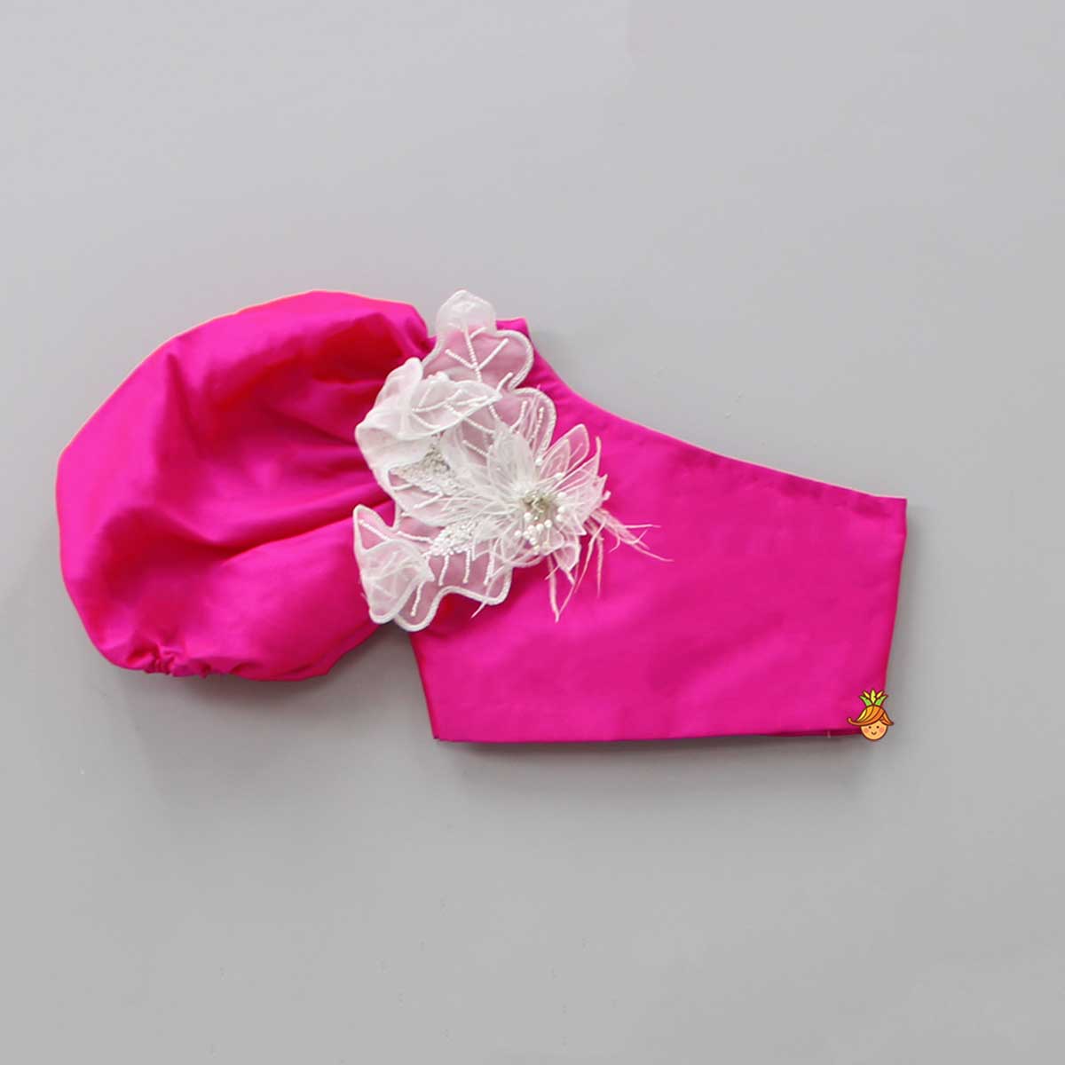 One Shoulder Flowers Embellished Pink Top And Lehenga