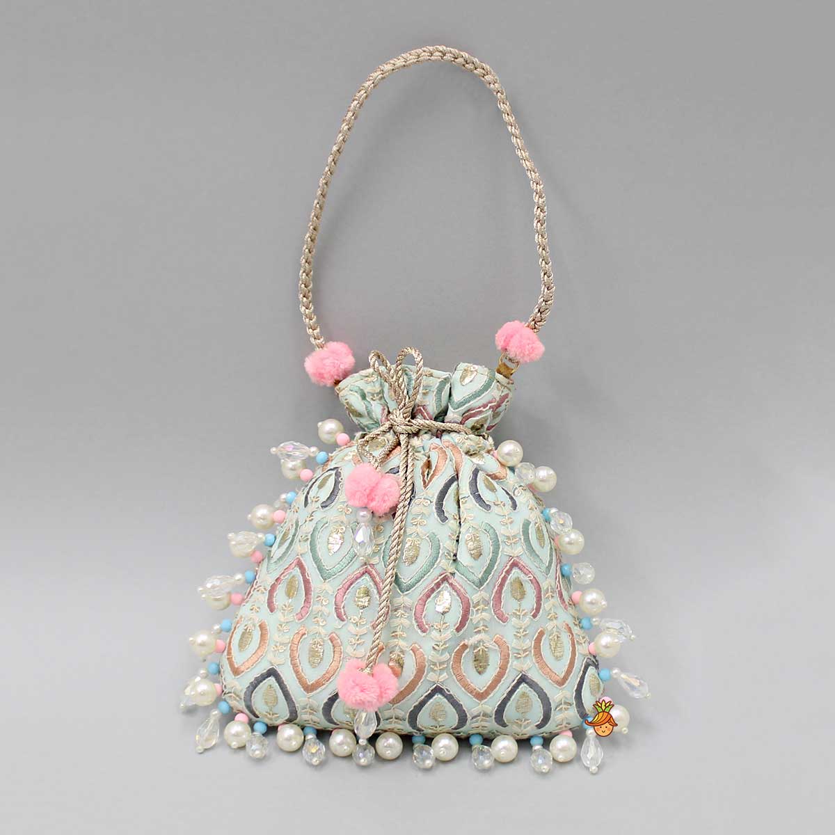 Elegant Embroidered Braided String Potli Bag