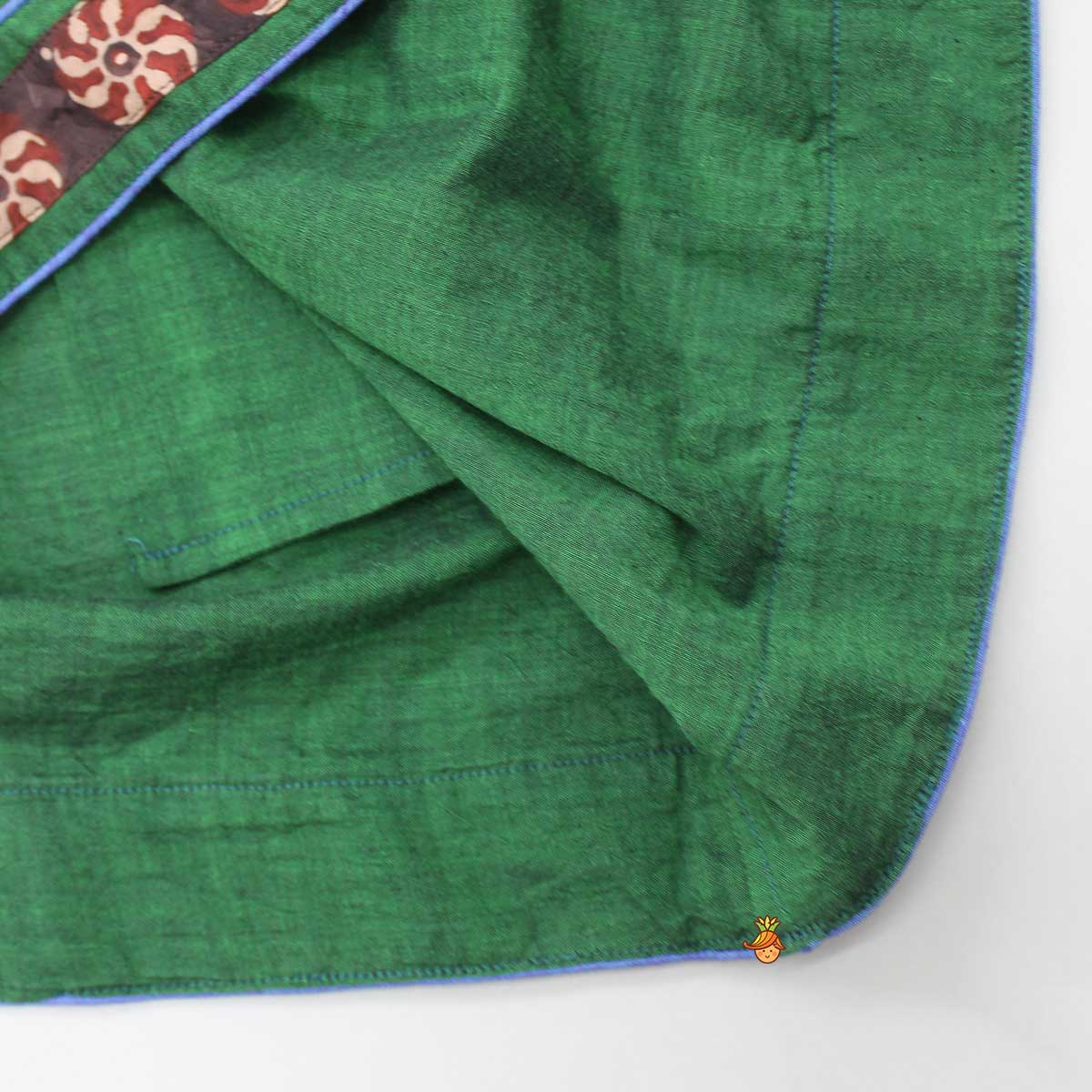 Side Knotted Green Kurti And Palazzo With Blue Bandhani Printed Dupatta