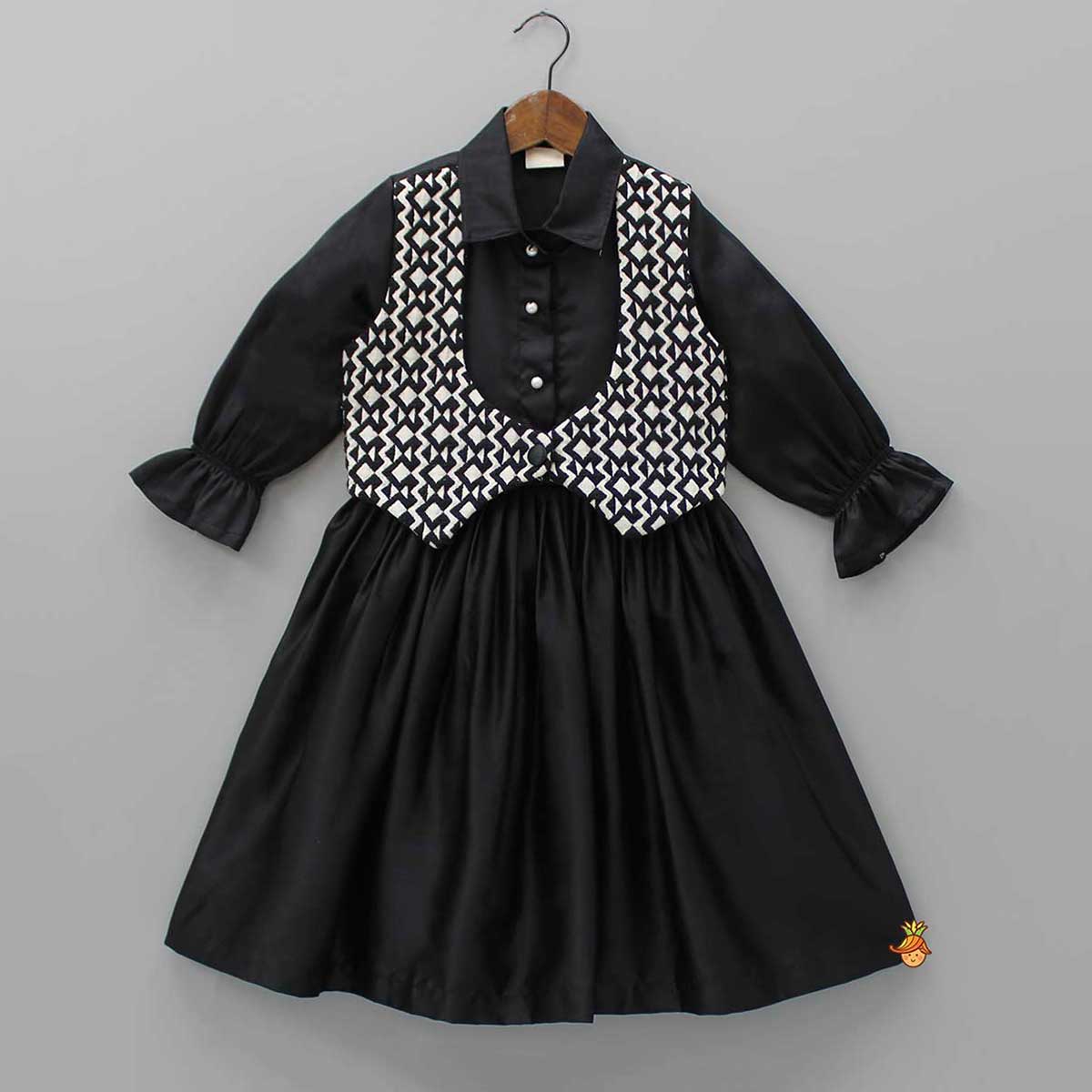 Elegant Black Jacket Style Collar Dress