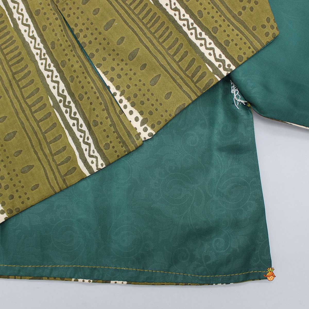 Mandarin Collar Kurta And Stylish Cut Out Green Jacket With Churidar