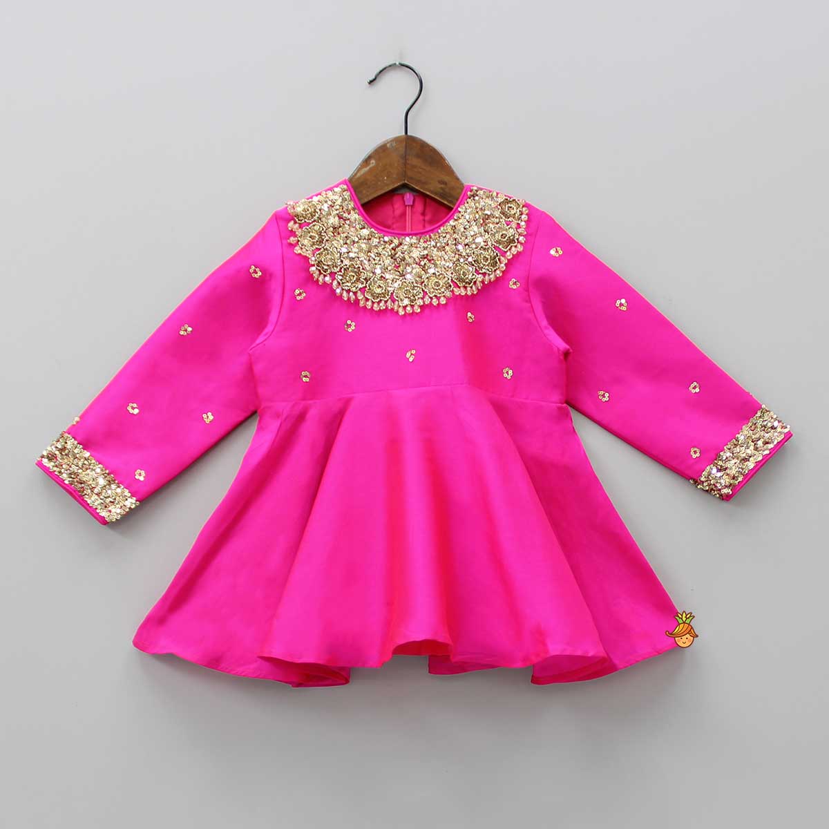 Heavy Embroidered Neckline Pink Kurti And Dhoti With Dupatta