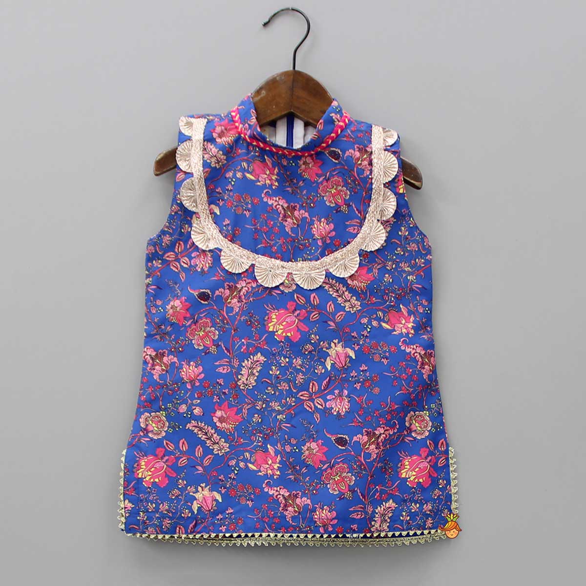 High Neck Floral Blue Top And Sharara