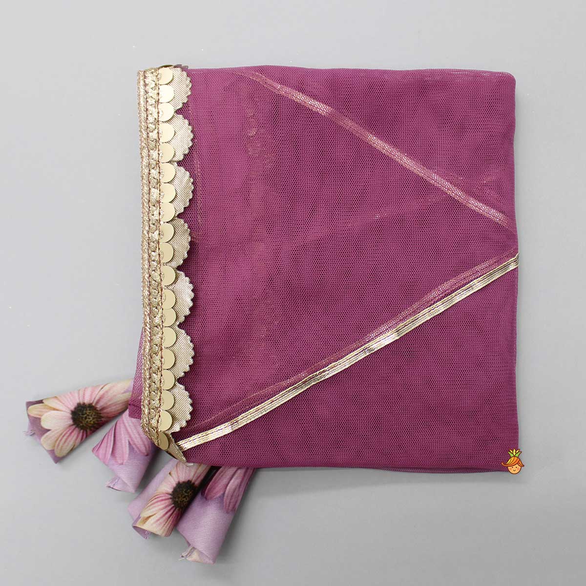 Net Bottom Purple Top And Floral Lehenga With Matching Dupatta