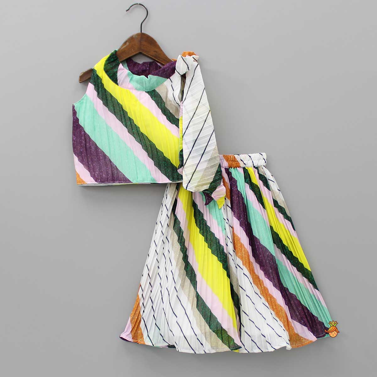 Multicolour Tie Knotted Neck Top With Flared Palazzo