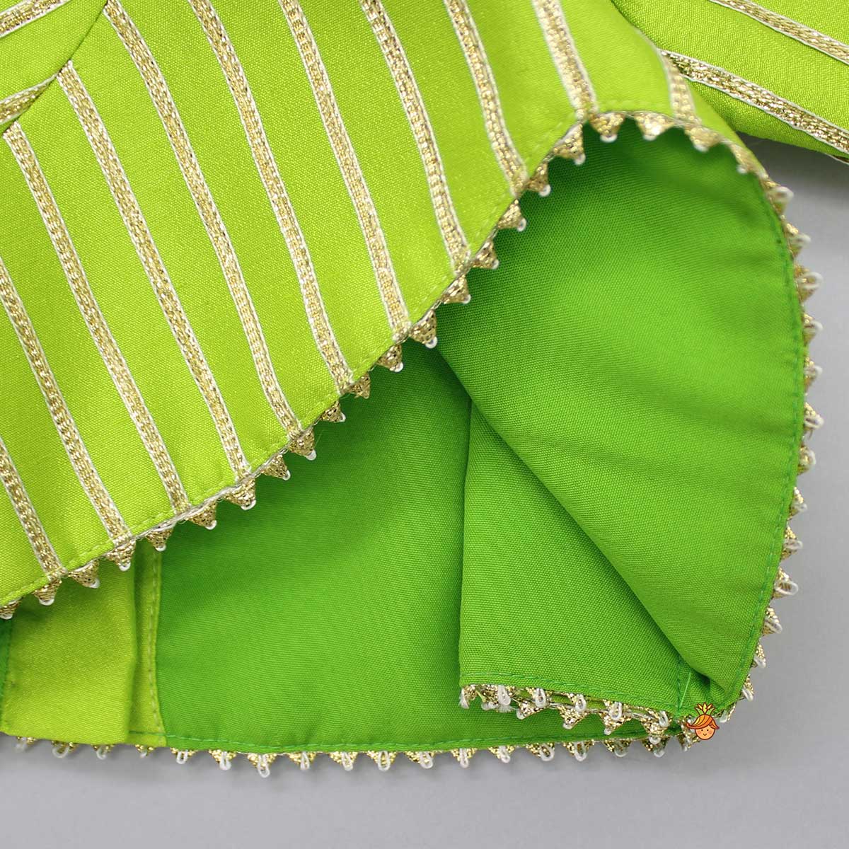 Gota Lace Detail Green Top And Lehenga With Net Dupatta