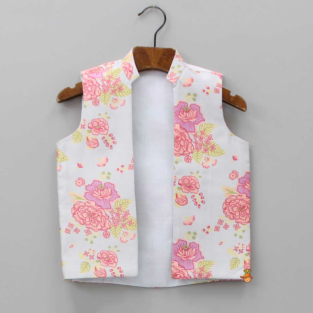 Pin Tuck Lilac Kurta With Floral Printed Jacket And Pyjama