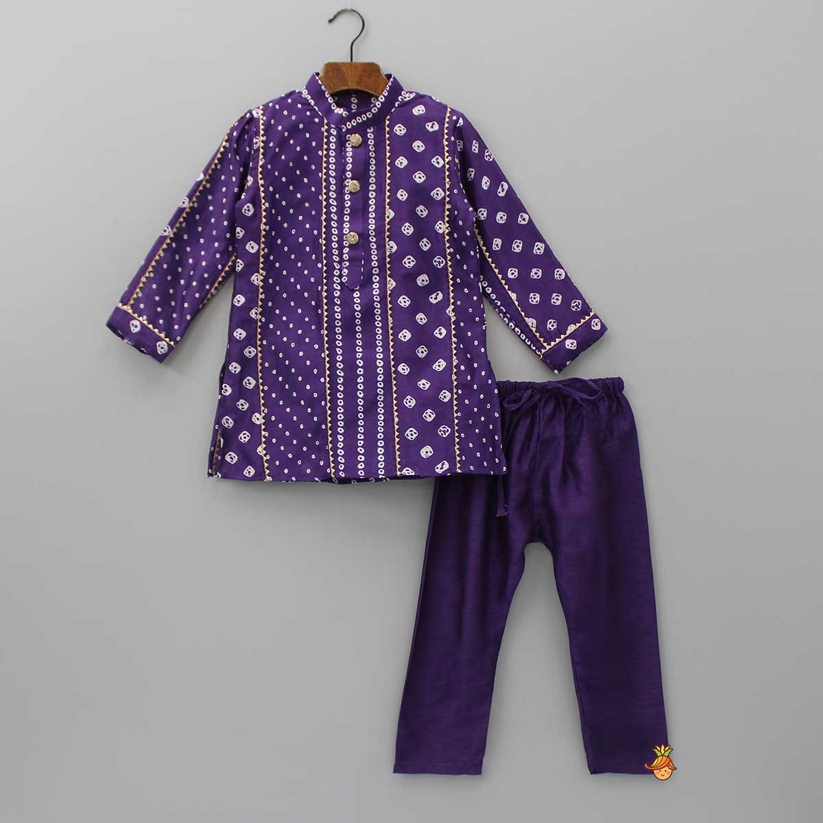 Bandhani Printed Purple Kurta And Pyjama