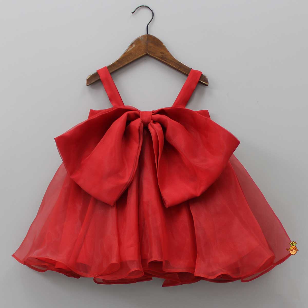 Oversized Bow Organza Red Strappy Dress