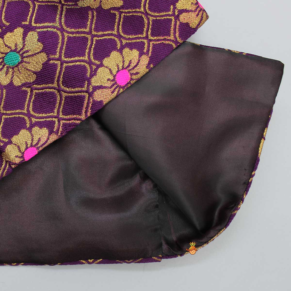 Beige Kurta With Purple Floral Work Open Jacket And Churidar
