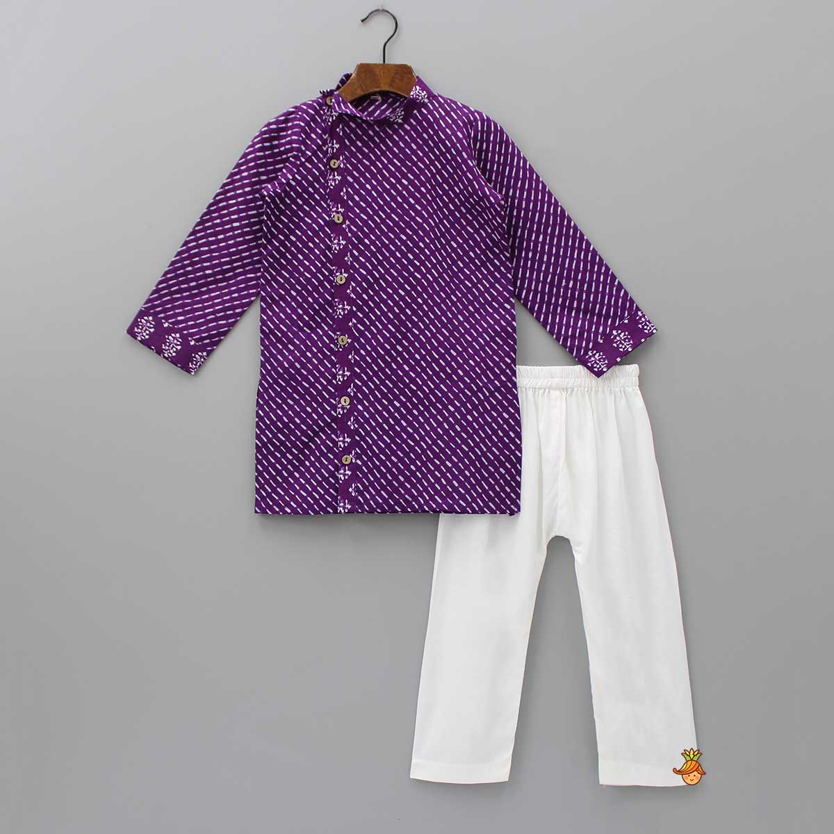 Printed Cotton Purple Kurta And Pyjama