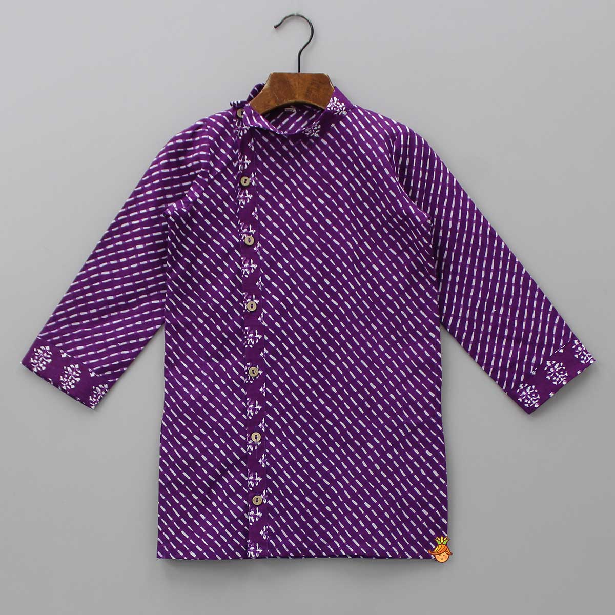 Printed Cotton Purple Kurta And Pyjama