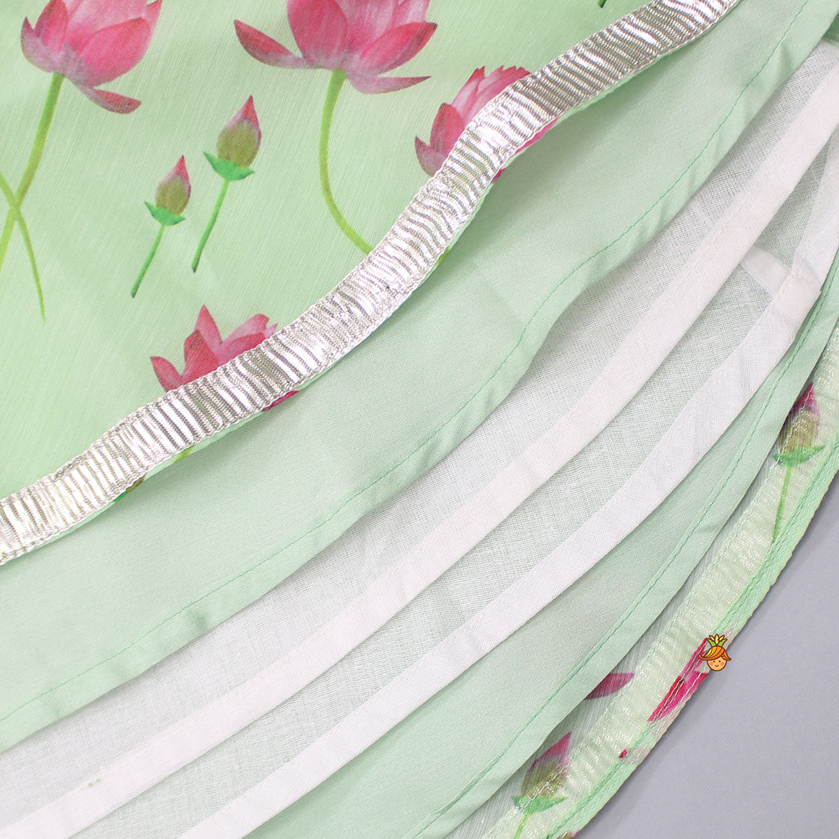 Pink Long Drape Top And Floral Printed Lehenga