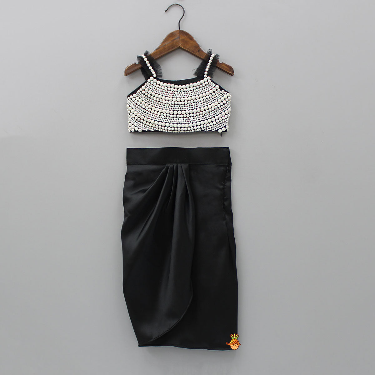 Heavy Yoke Embroidered Black Top And Dhoti Style Skirt
