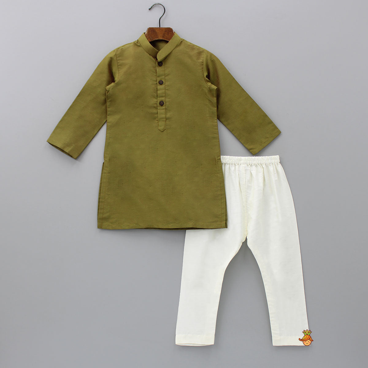 Green Kurta With Printed Asymmetric Hem Jacket And Pyjama