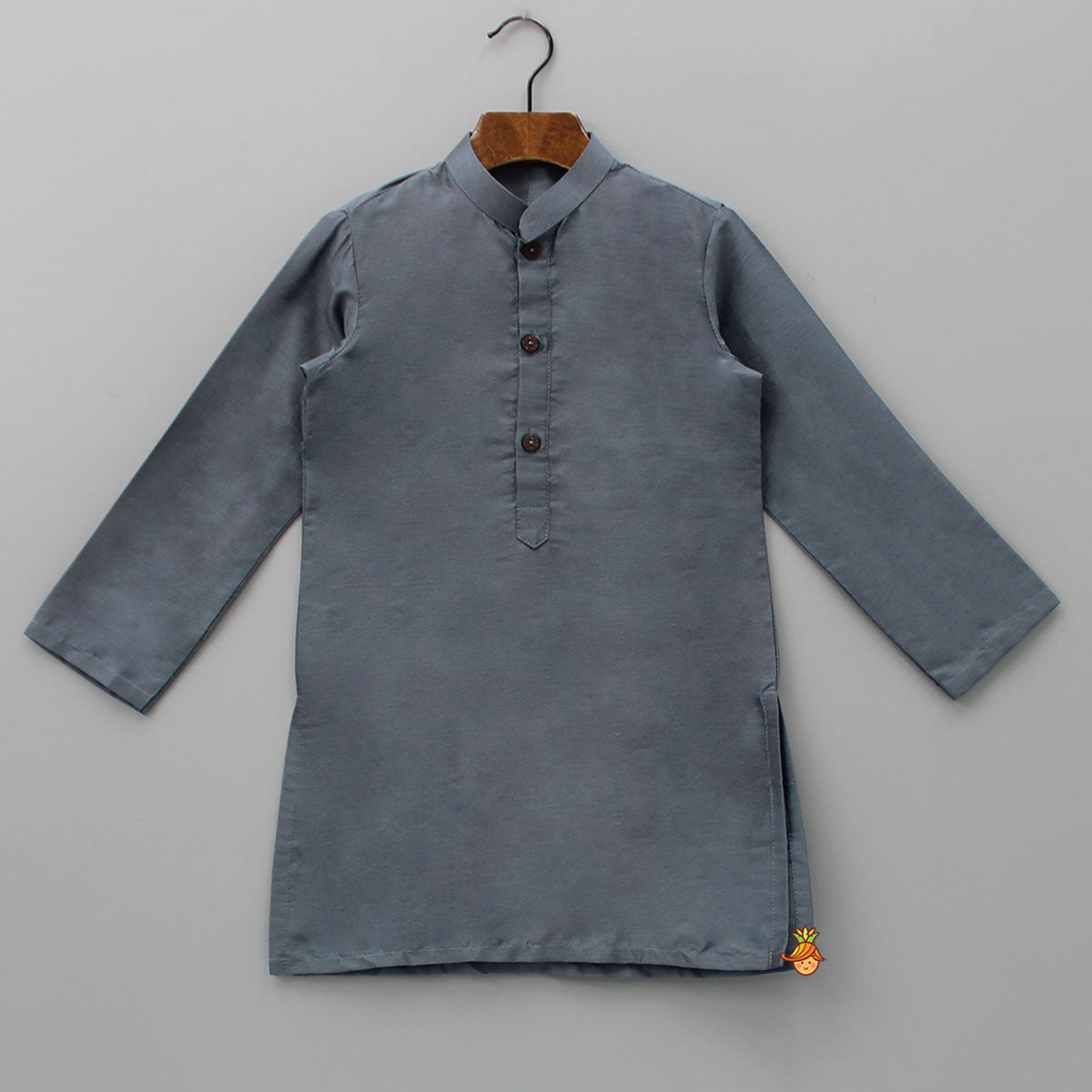 Grey Kurta With Printed Asymmetric Hem Jacket And Pyjama