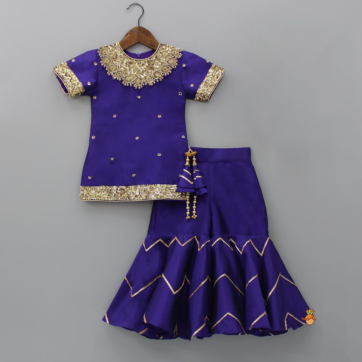 Embroidered Purple Kurti And Sharara With Net Dupatta