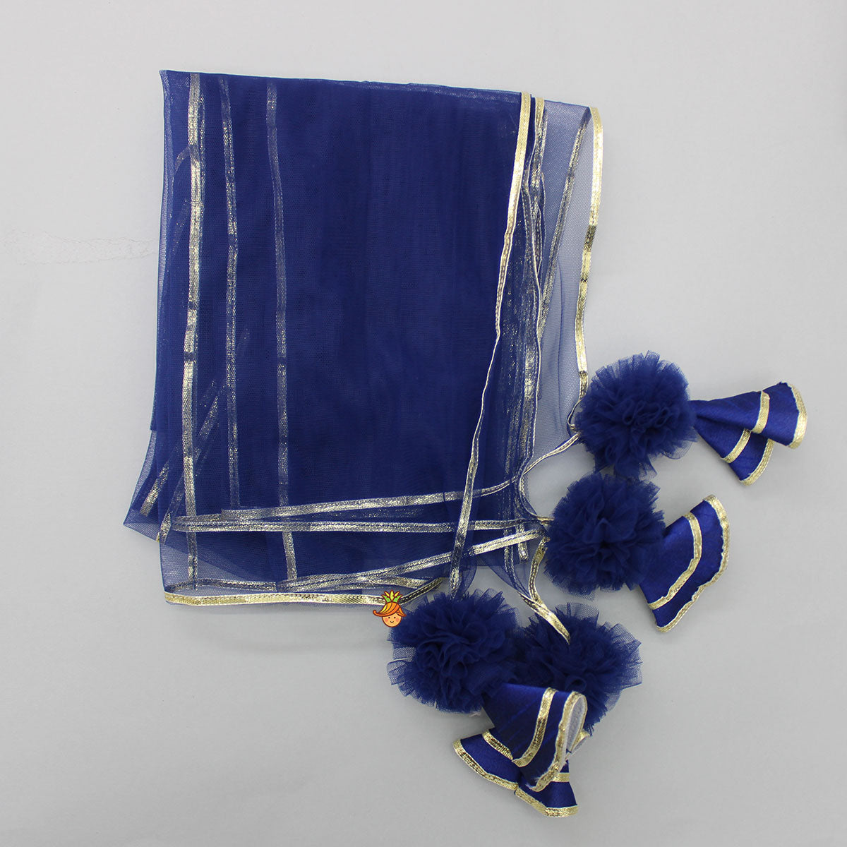 Gota Lace Detail Charming Blue Top And Lehenga With Net Dupatta