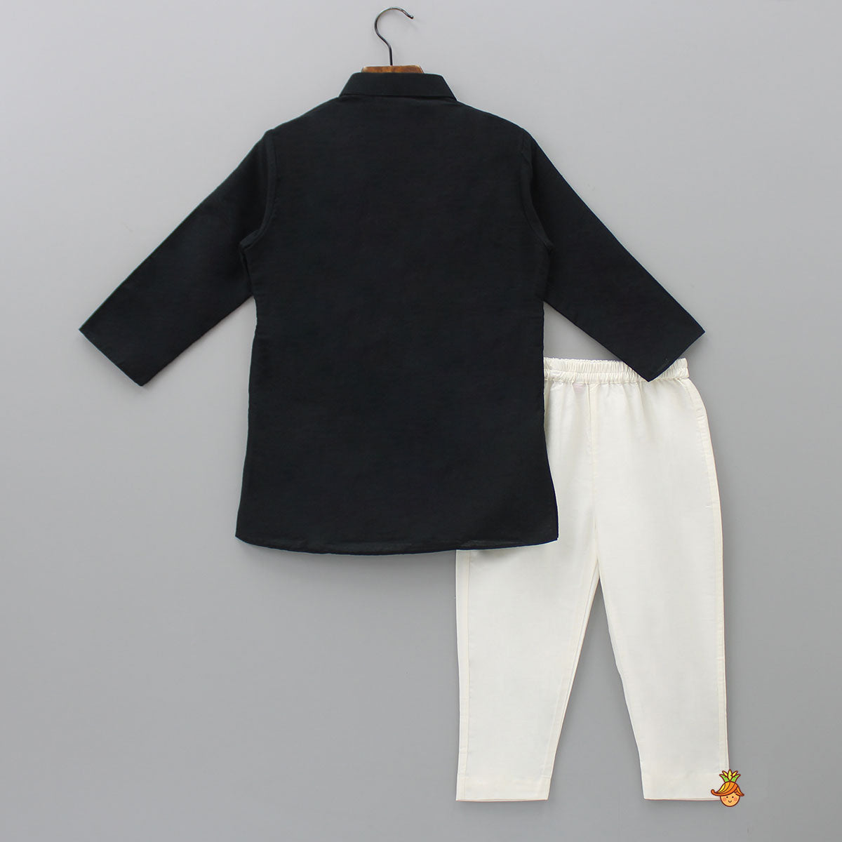 Gota Lace Detailed Jacket Style Black Kurta And Pyjama